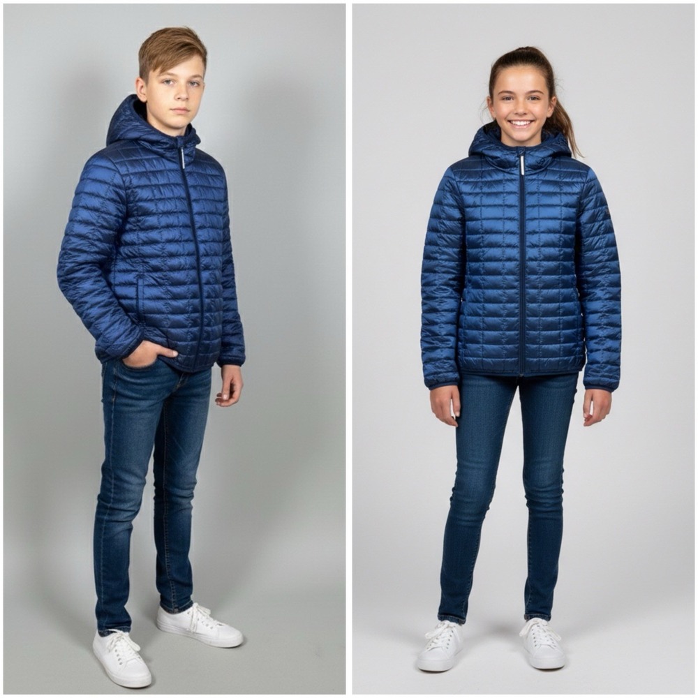 Cat & Jack Youth Full Zip Hooded Fleece Quilted Puffer Jacket‎ Glossy Blue Large